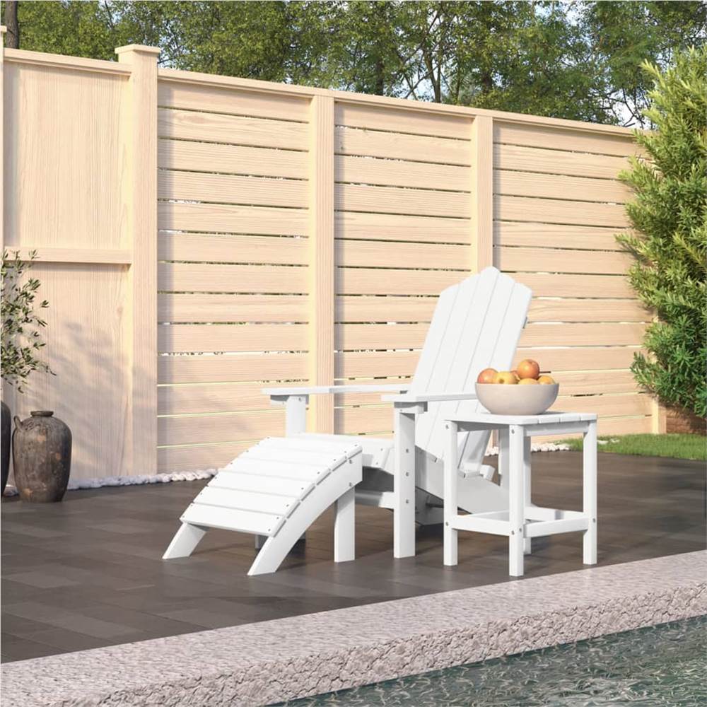 Garden Adirondack Chair with Footstool & Table HDPE White