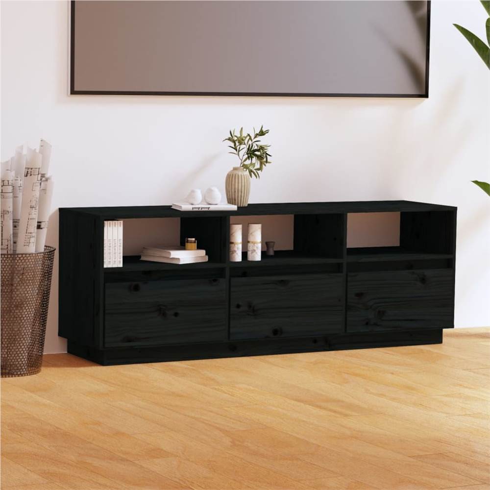 

TV Cabinet Black 140x37x50 cm Solid Wood Pine