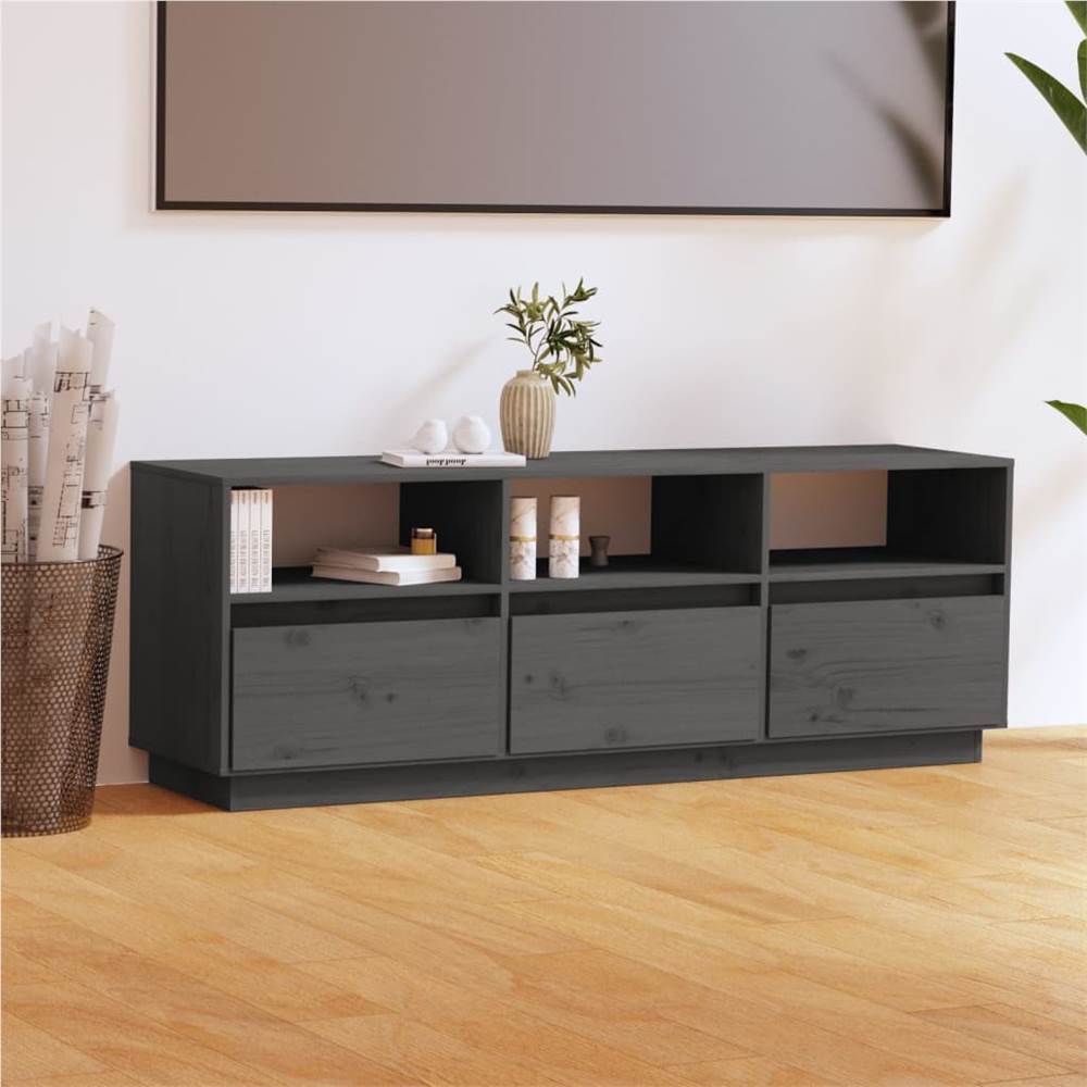 

TV Cabinet Grey 140x37x50 cm Solid Wood Pine