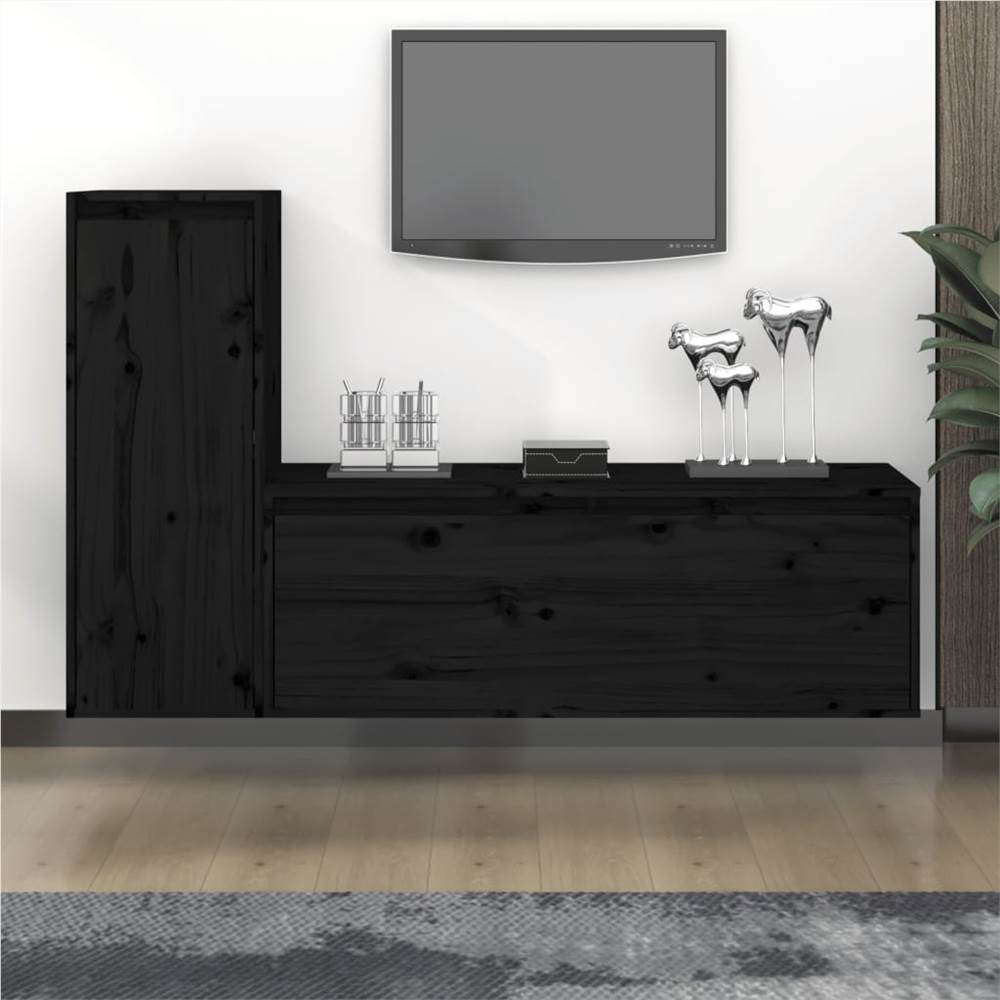 

TV Cabinets 2 pcs Black Solid Wood Pine