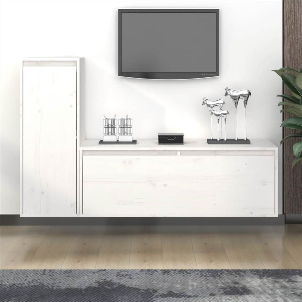 

TV Cabinets 2 pcs White Solid Wood Pine