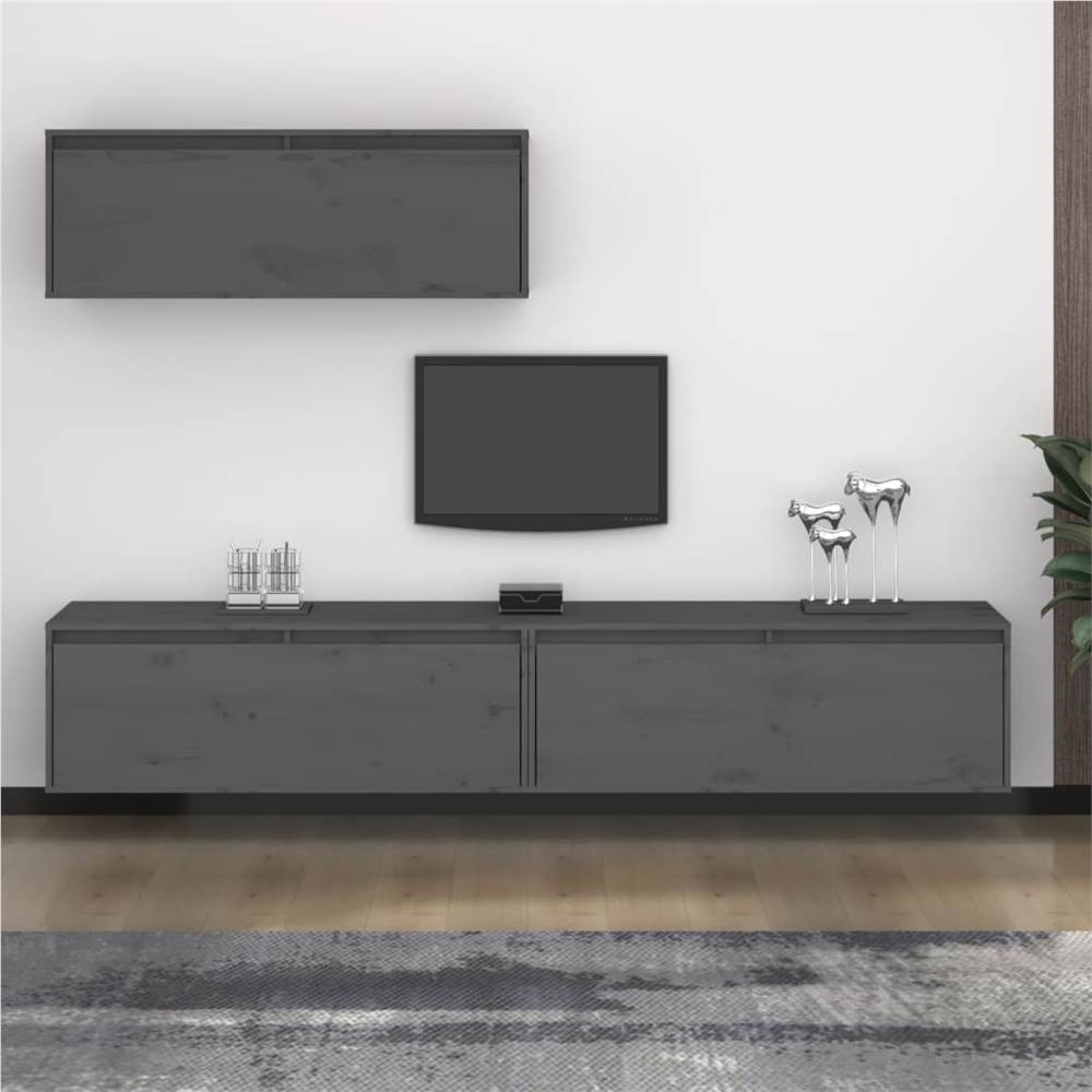

TV Cabinets 3 pcs Grey Solid Wood Pine