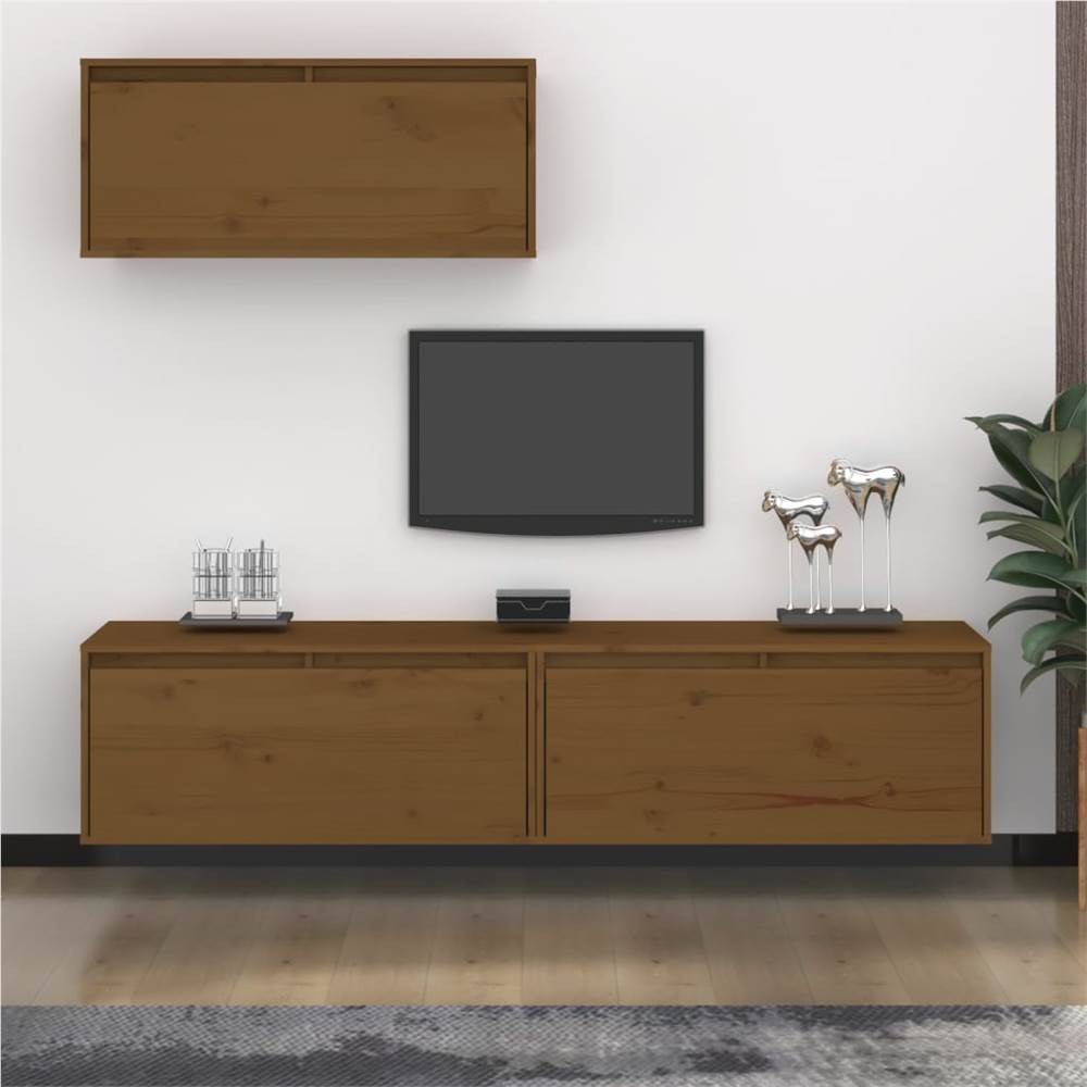 

TV Cabinets 3 pcs Honey Brown Solid Wood Pine