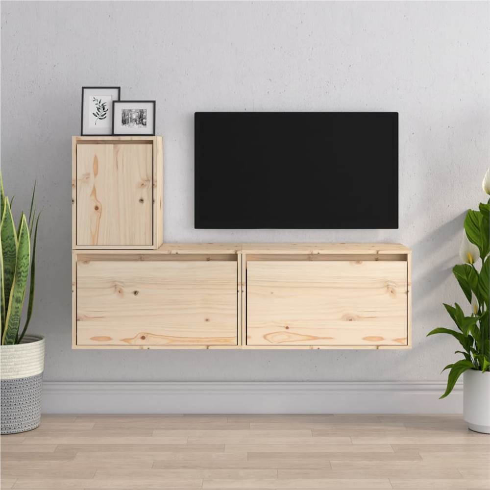 

TV Cabinets 3 pcs Solid Wood Pine