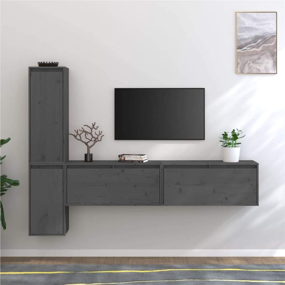 

TV Cabinets 4 pcs Grey Solid Wood Pine
