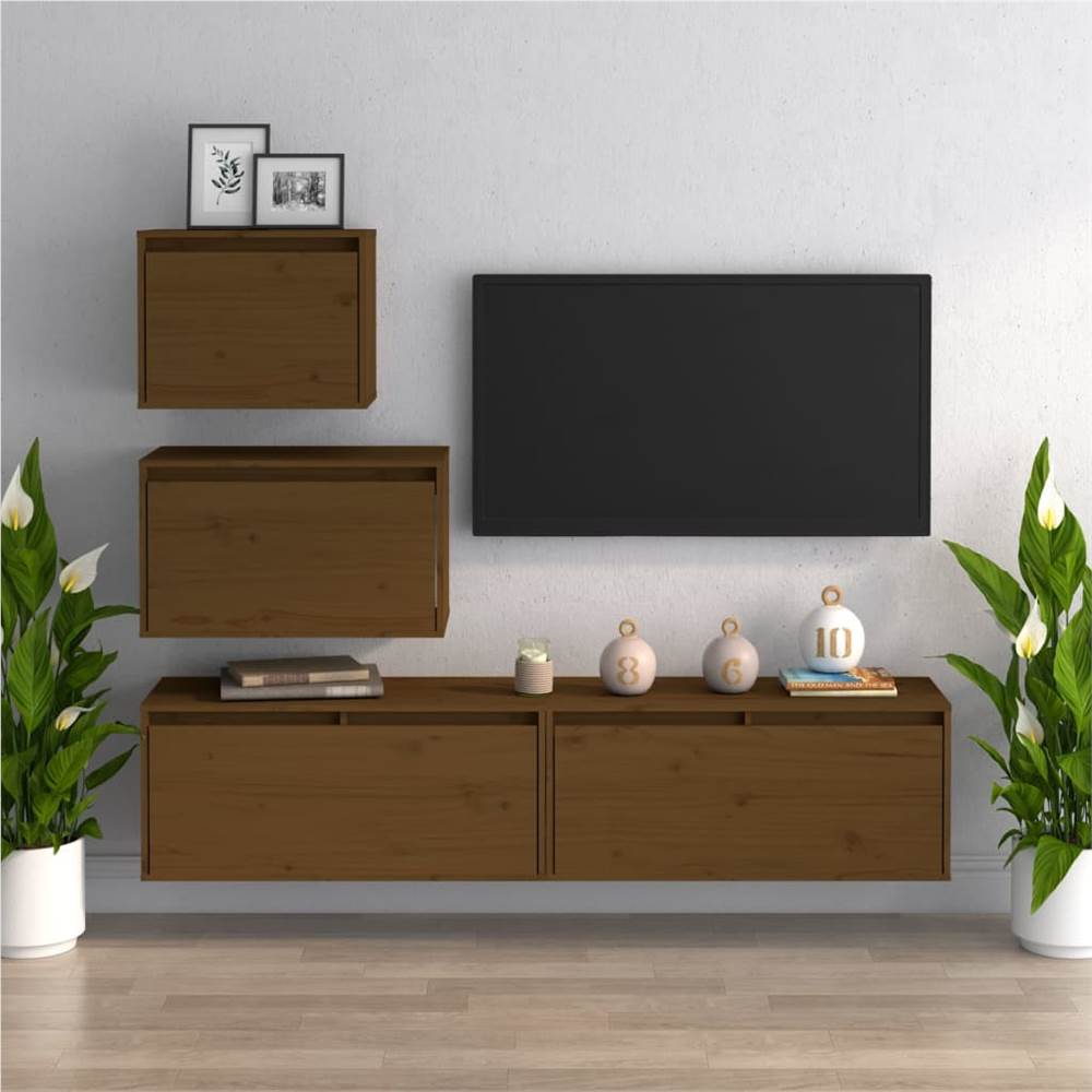 

TV Cabinets 4 pcs Honey Brown Solid Wood Pine