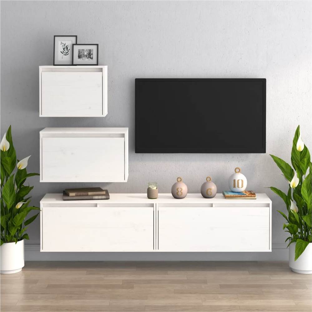 

TV Cabinets 4 pcs White Solid Wood Pine