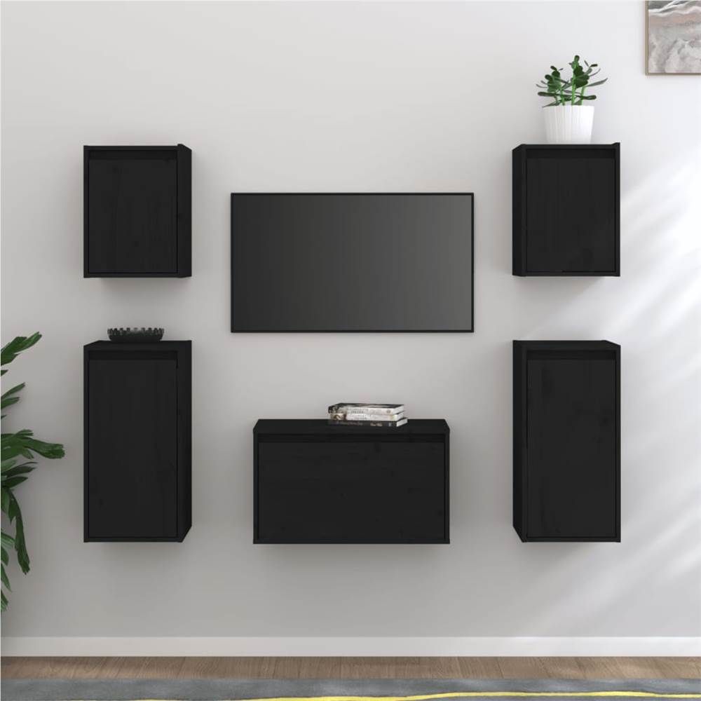 

TV Cabinets 5 pcs Black Solid Wood Pine