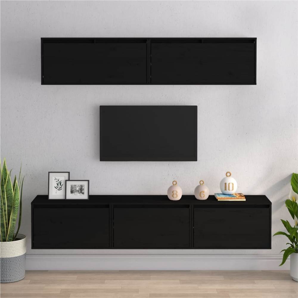 

TV Cabinets 5 pcs Black Solid Wood Pine