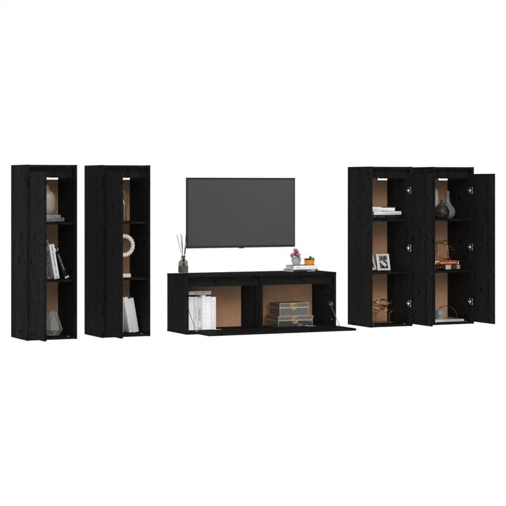TV 5 pcs Black Solid Wood Pine