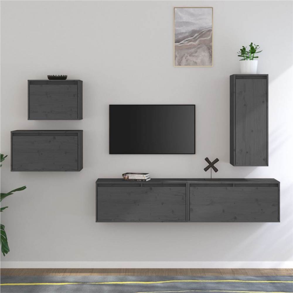 

TV Cabinets 5 pcs Grey Solid Wood Pine