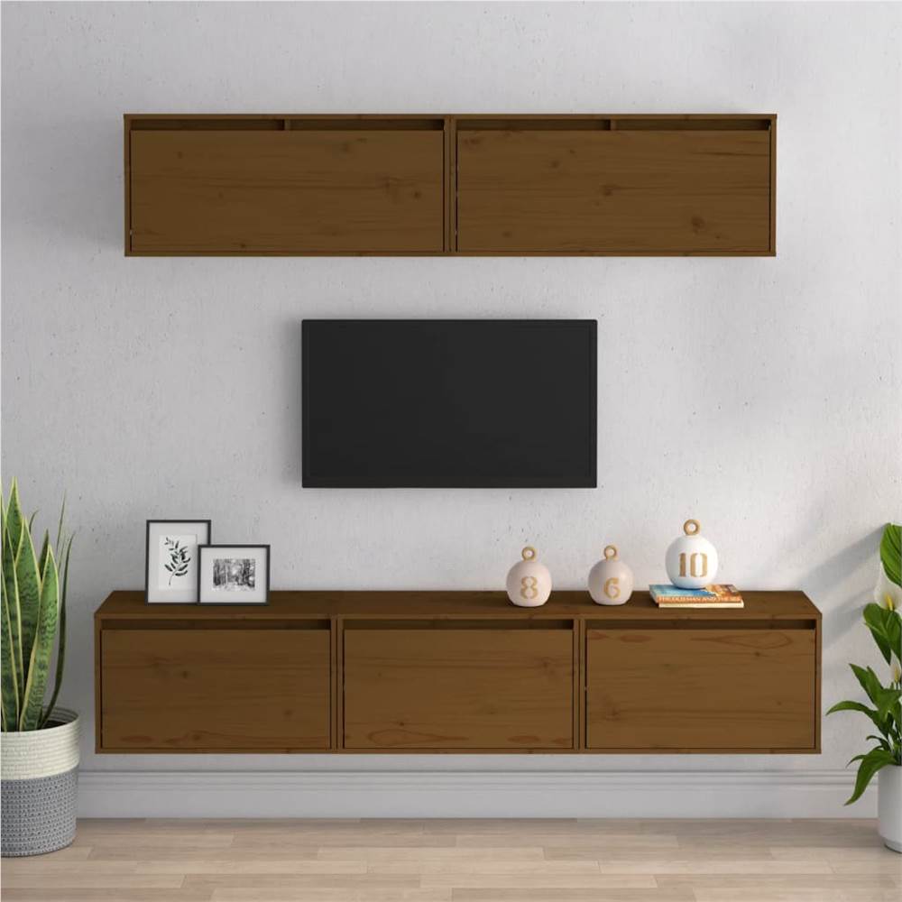 

TV Cabinets 5 pcs Honey Brown Solid Wood Pine