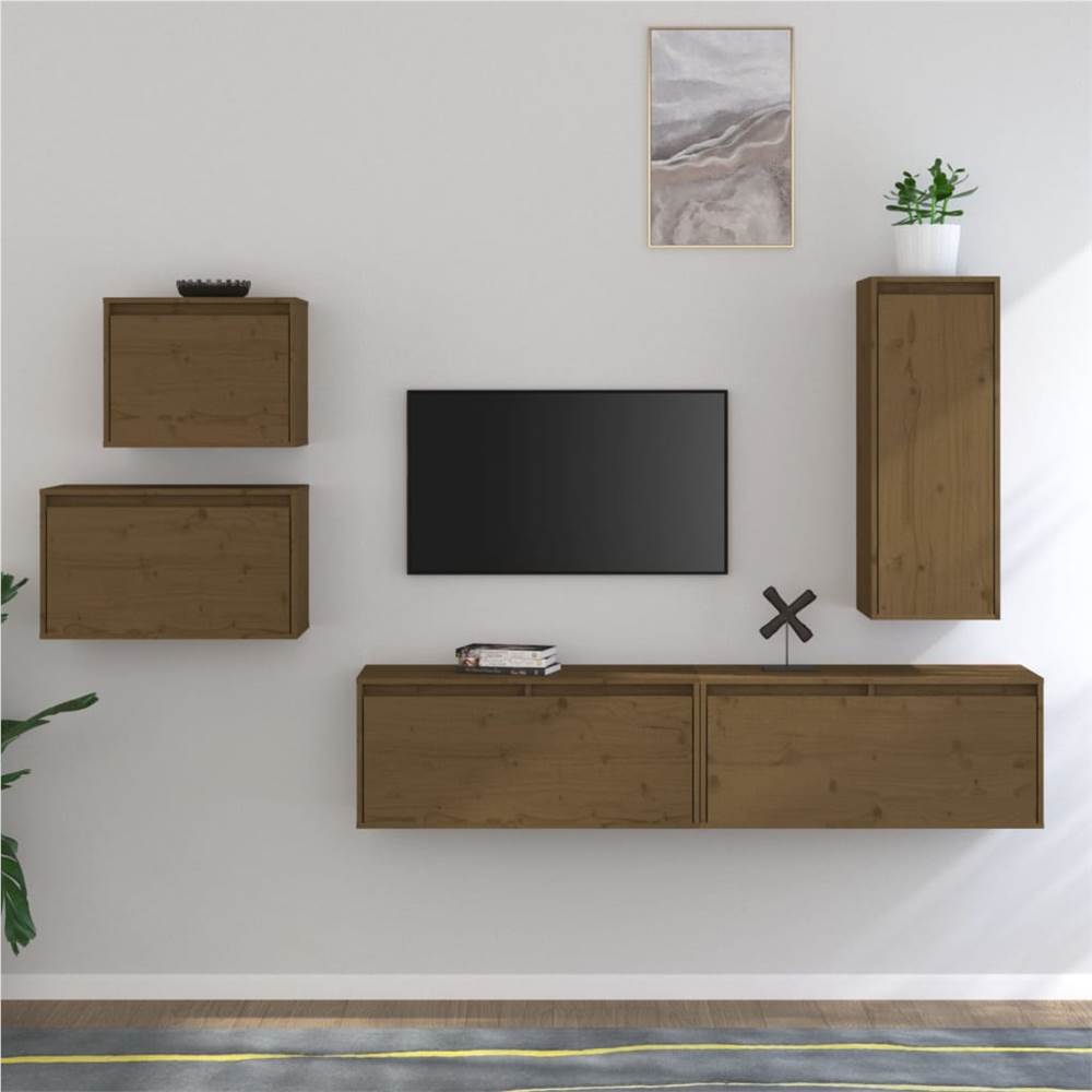 

TV Cabinets 5 pcs Honey Brown Solid Wood Pine