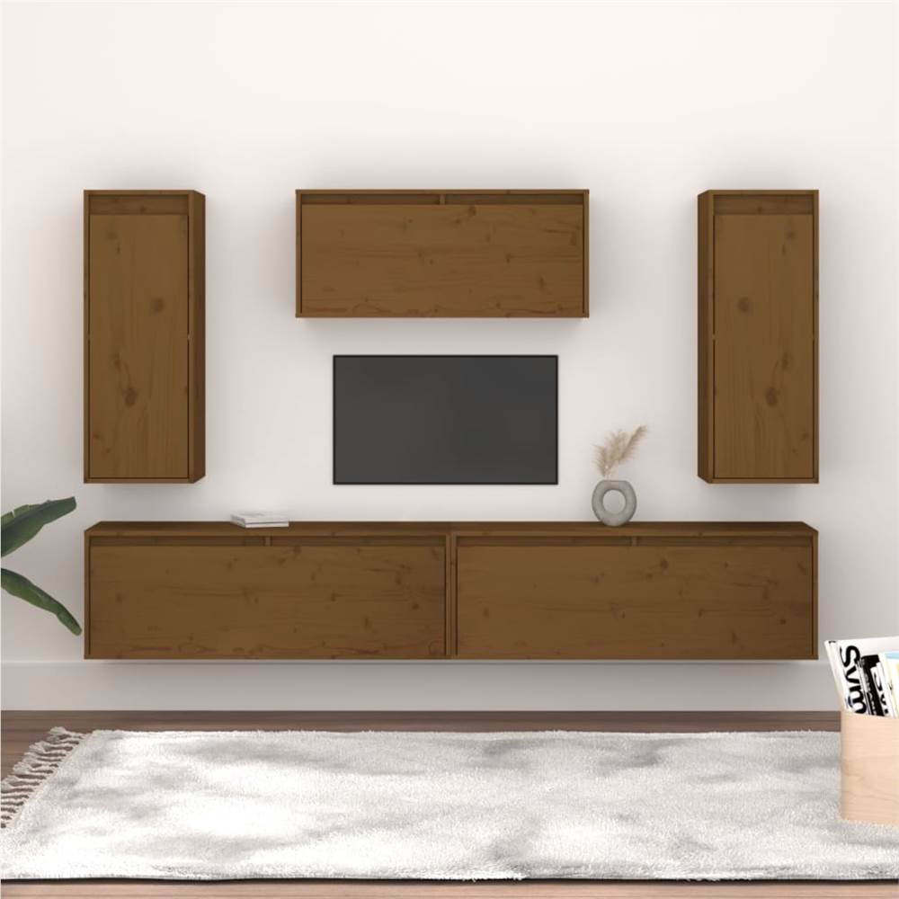 

TV Cabinets 5 pcs Honey Brown Solid Wood Pine