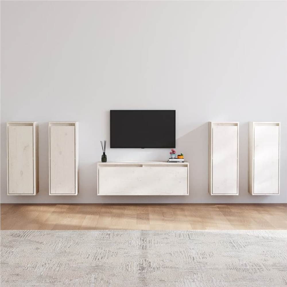 

TV Cabinets 5 pcs White Solid Wood Pine