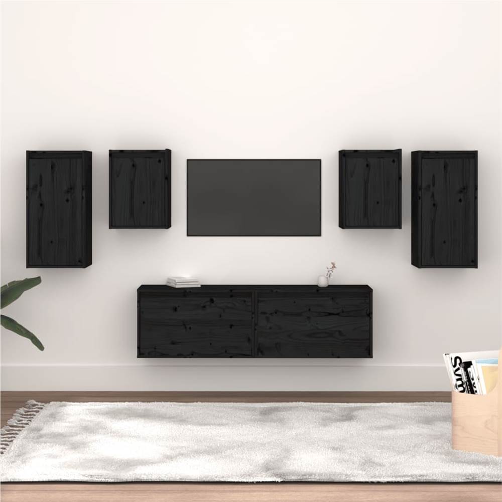 

TV Cabinets 6 pcs Black Solid Wood Pine