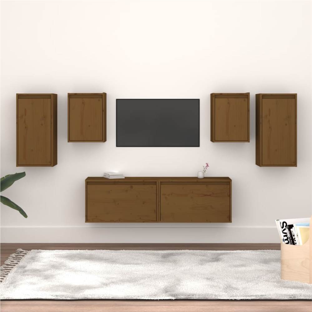 

TV Cabinets 6 pcs Honey Brown Solid Wood Pine