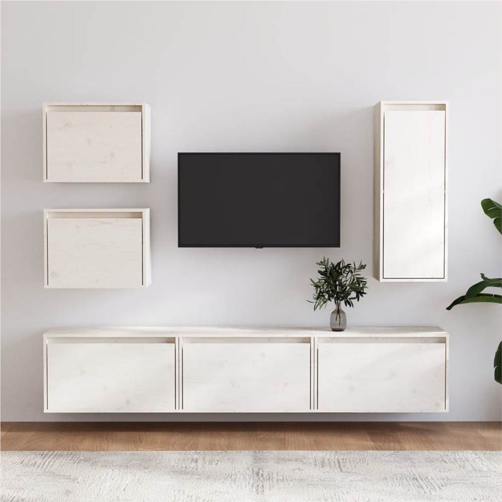 

TV Cabinets 6 pcs White Solid Wood Pine