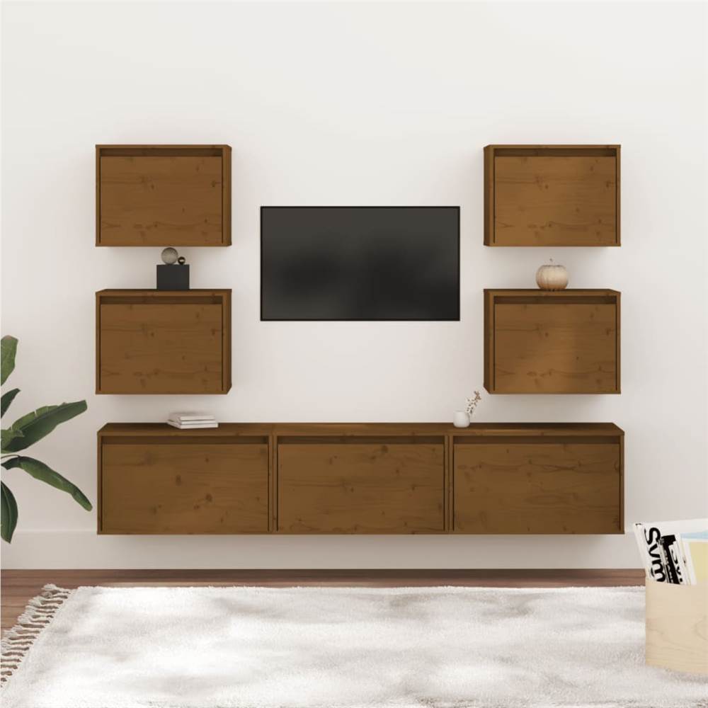 

TV Cabinets 7 pcs Honey Brown Solid Wood Pine