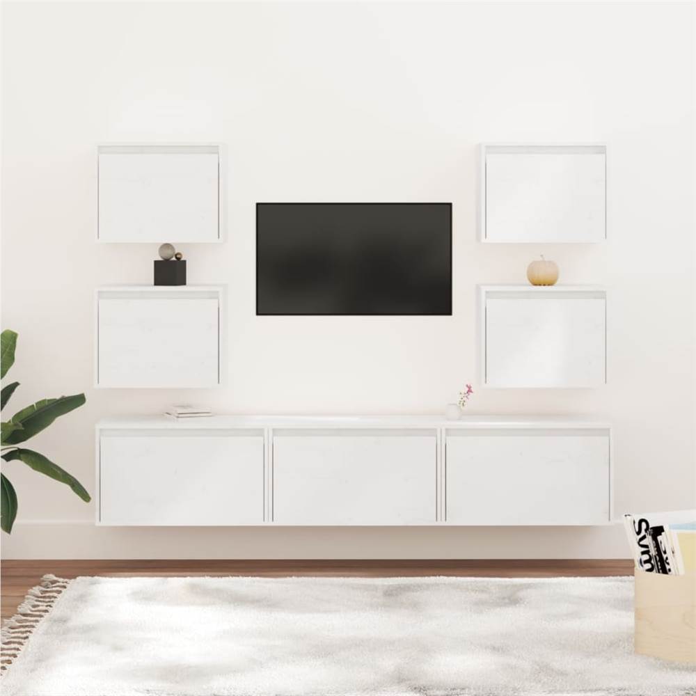 

TV Cabinets 7 pcs White Solid Wood Pine