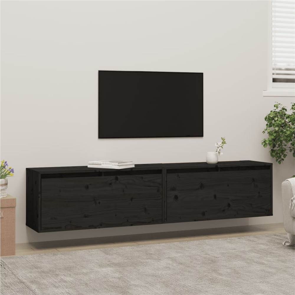 

Wall Cabinets 2 pcs Black 80x30x35 cm Solid Wood Pine