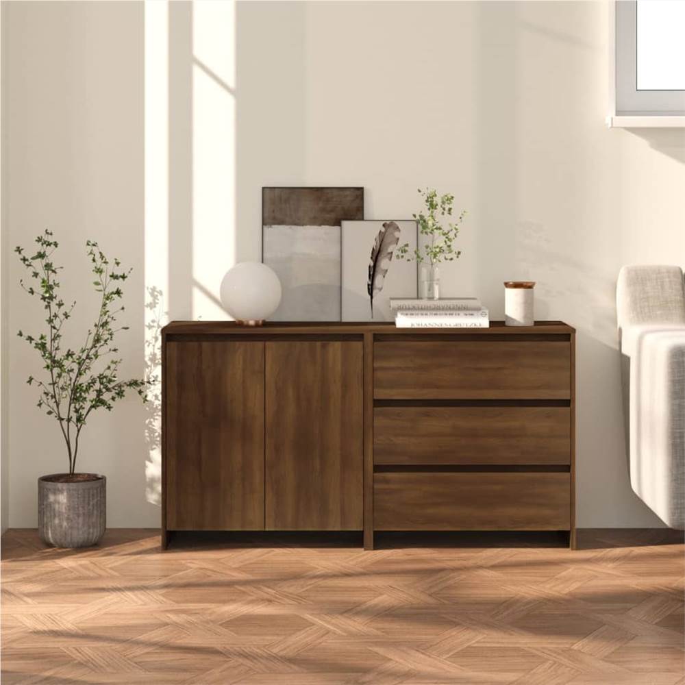 

2 Piece Sideboard Brown Oak Engineered Wood