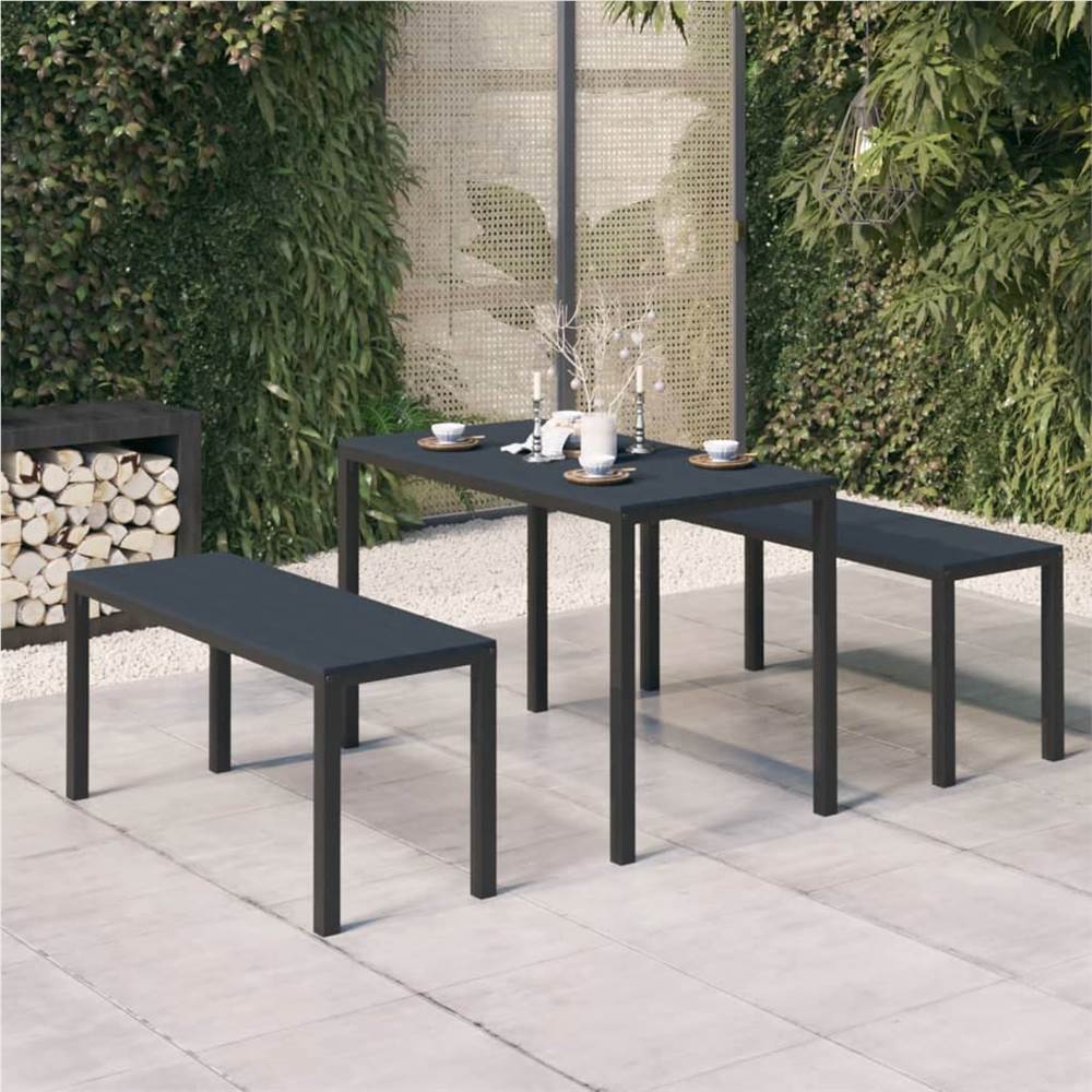 

3 Piece Garden Dining Set Steel and WPC Black