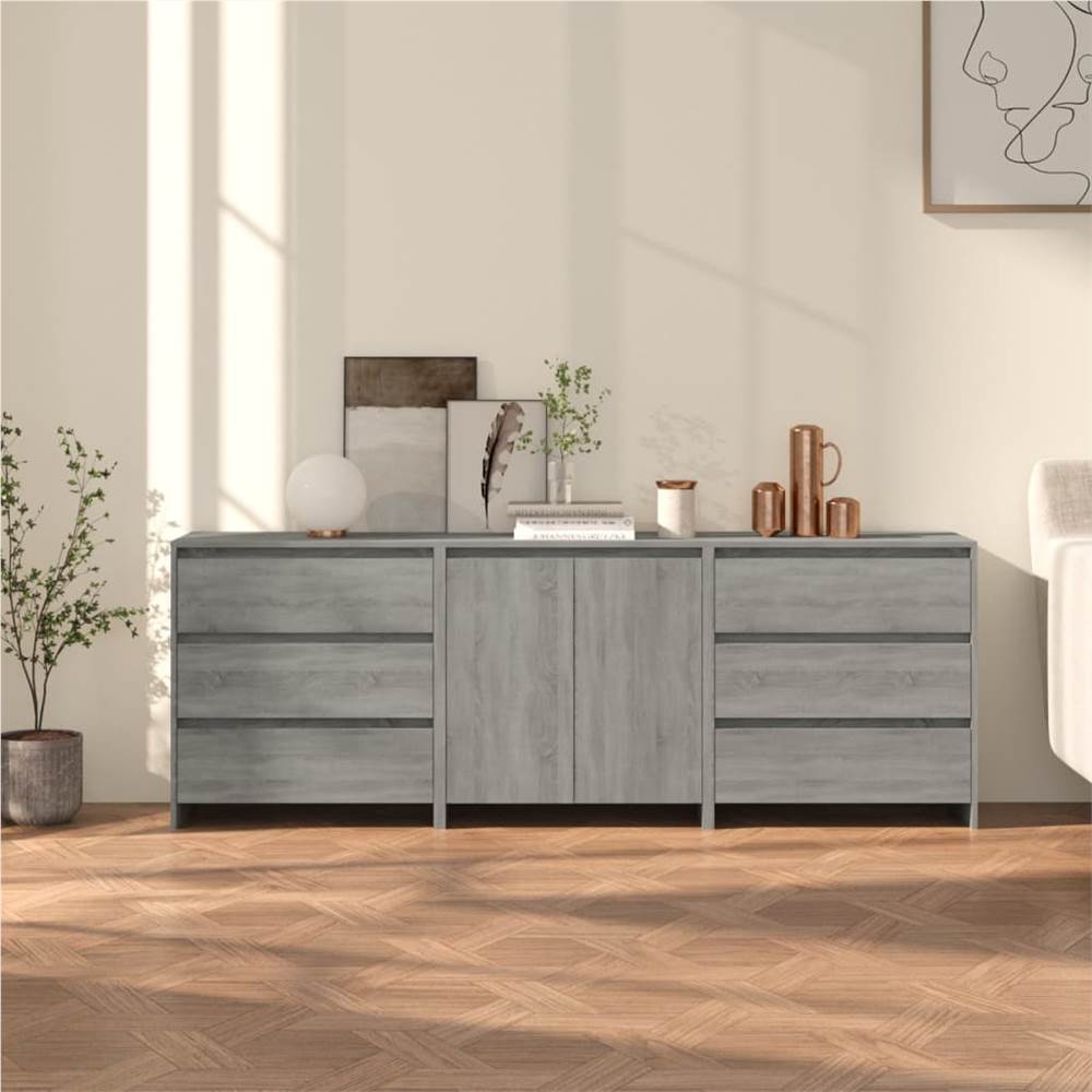 

3 Piece Sideboard Grey Sonoma Engineered Wood