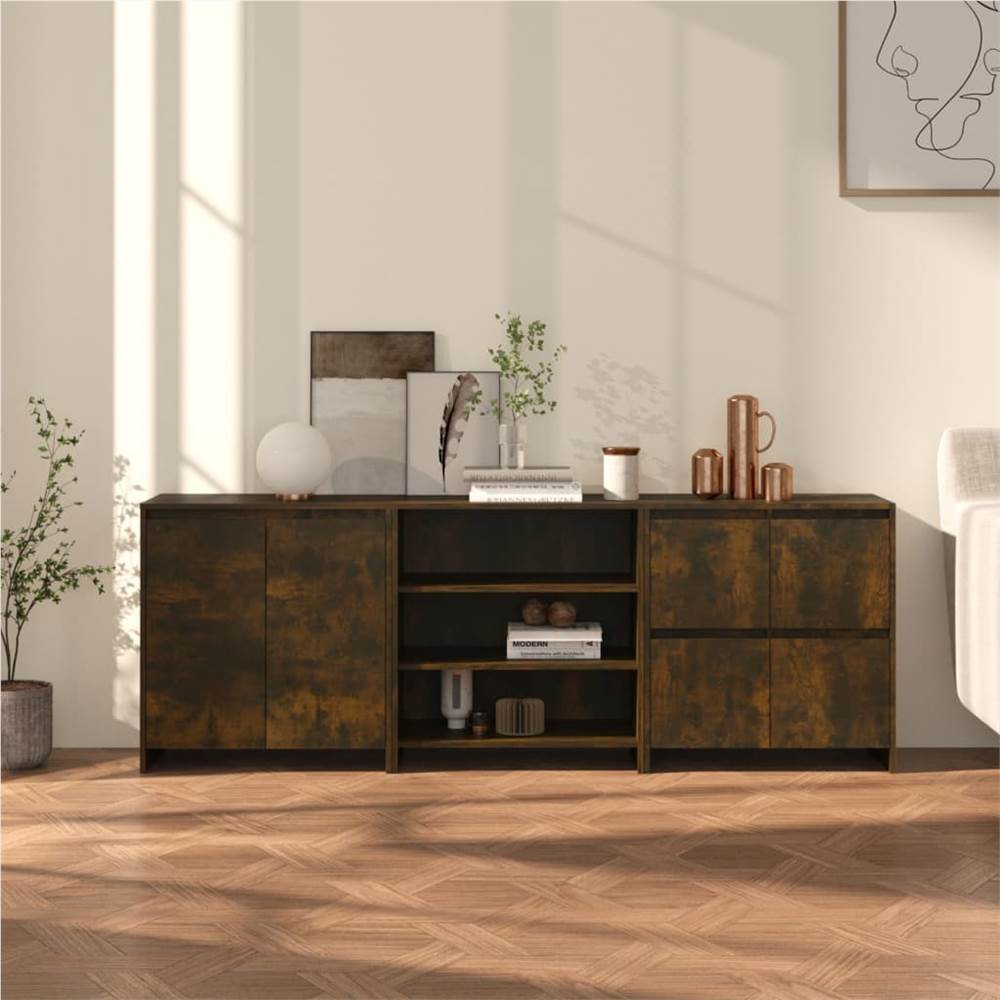 

3 Piece Sideboard Smoked Oak Engineered Wood