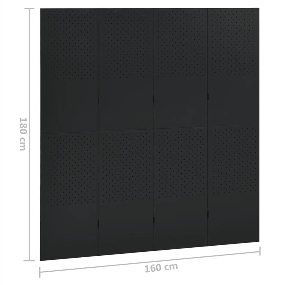 4-Panel Room Dividers 2 pcs Black 160x180 cm Steel