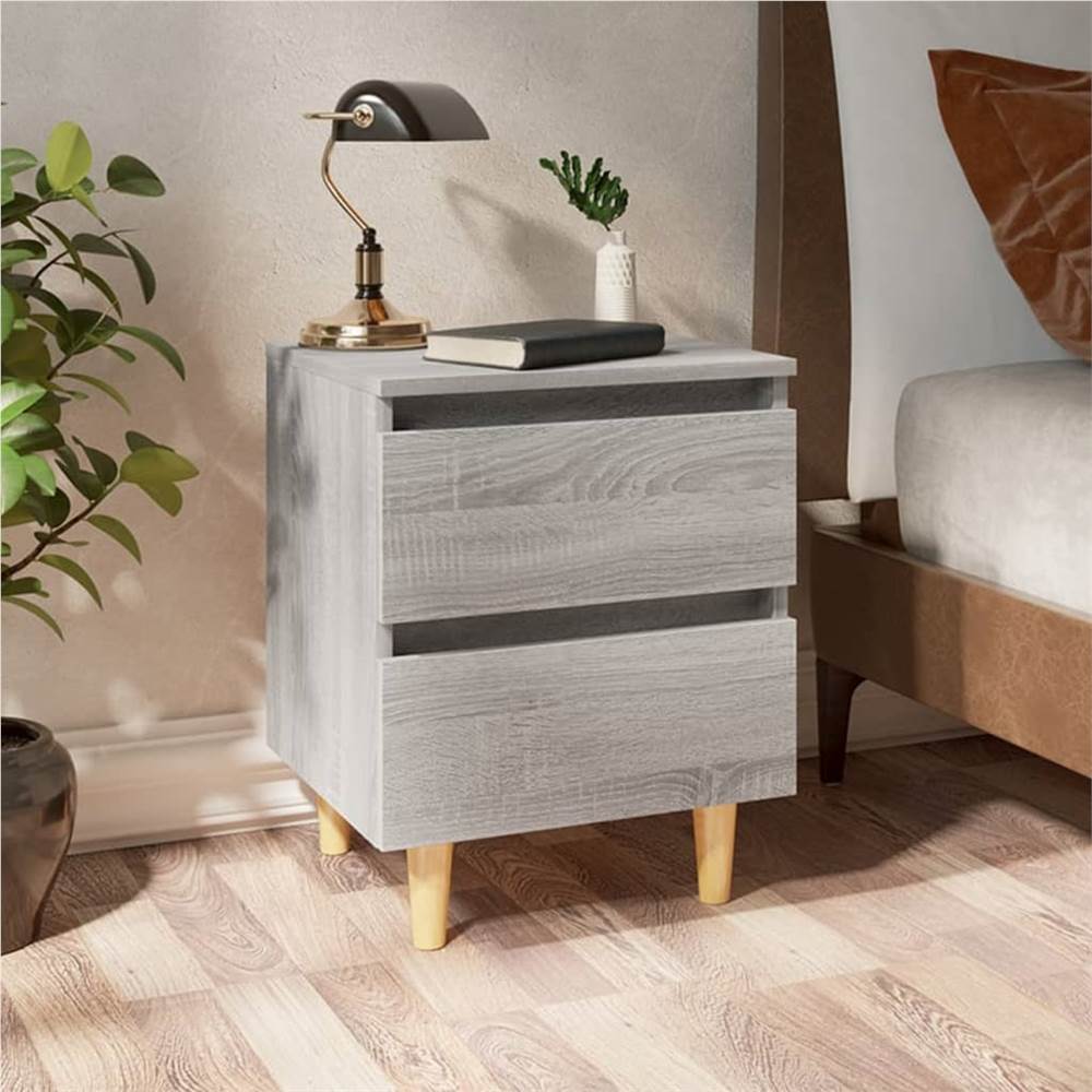 Bed Cabinet with Solid Wood Legs Grey Sonoma 40x35x50 cm
