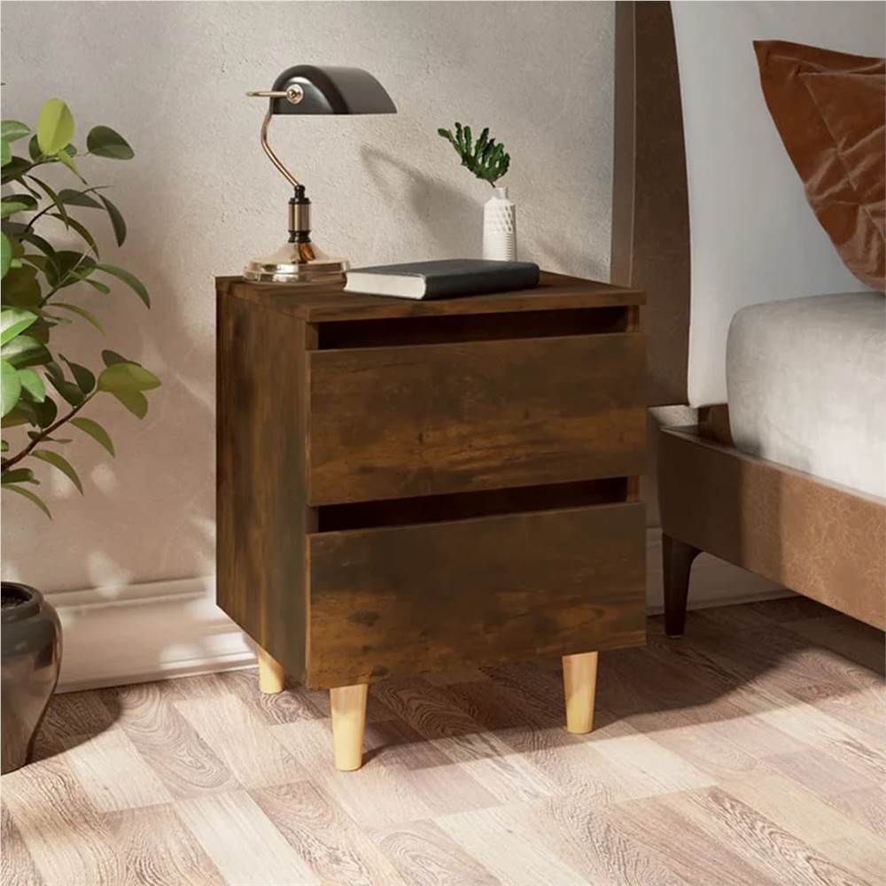 

Bed Cabinet with Solid Wood Legs Smoked Oak 40x35x50 cm