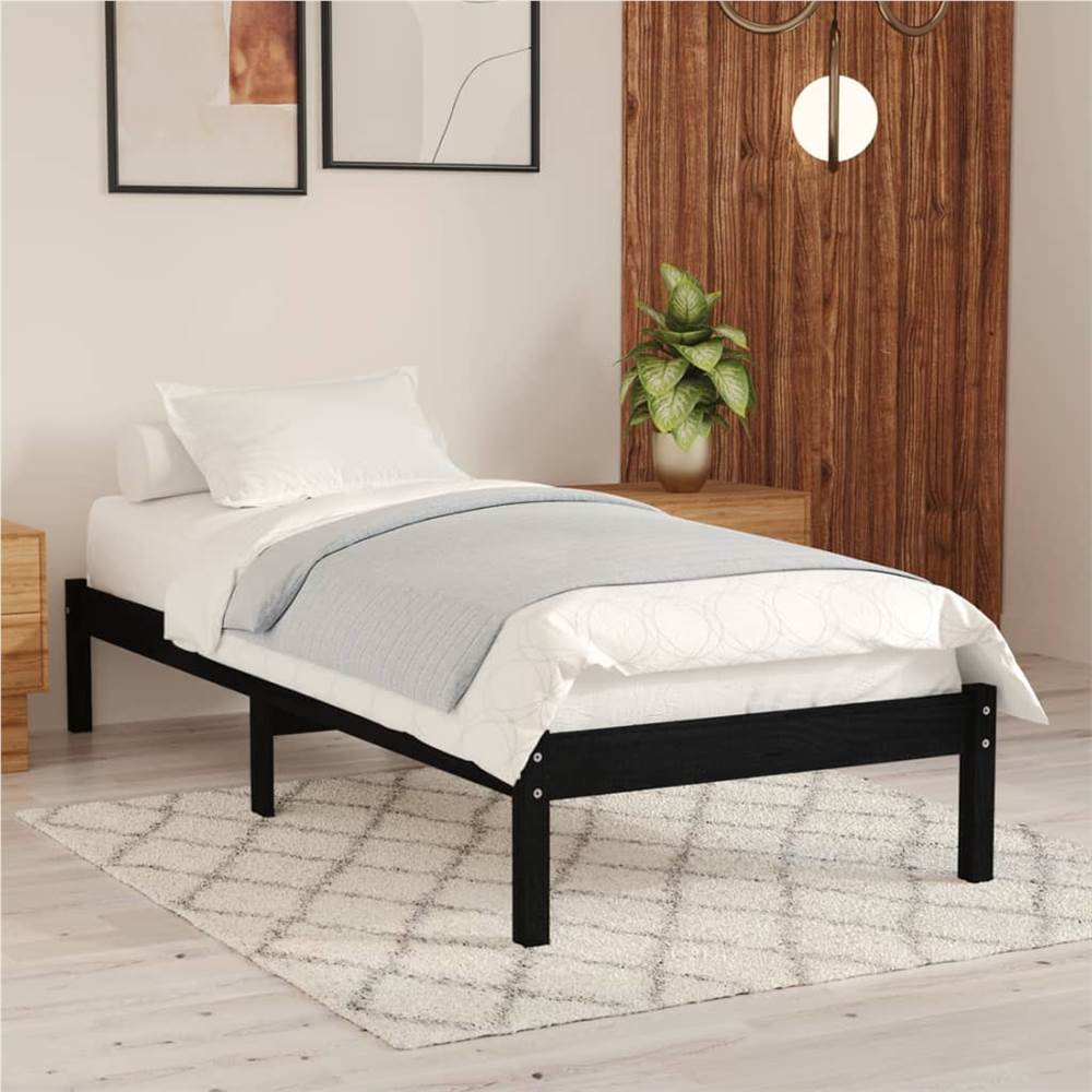 

Bed Frame Black Solid Pinewood 75x190 cm UK Small Single