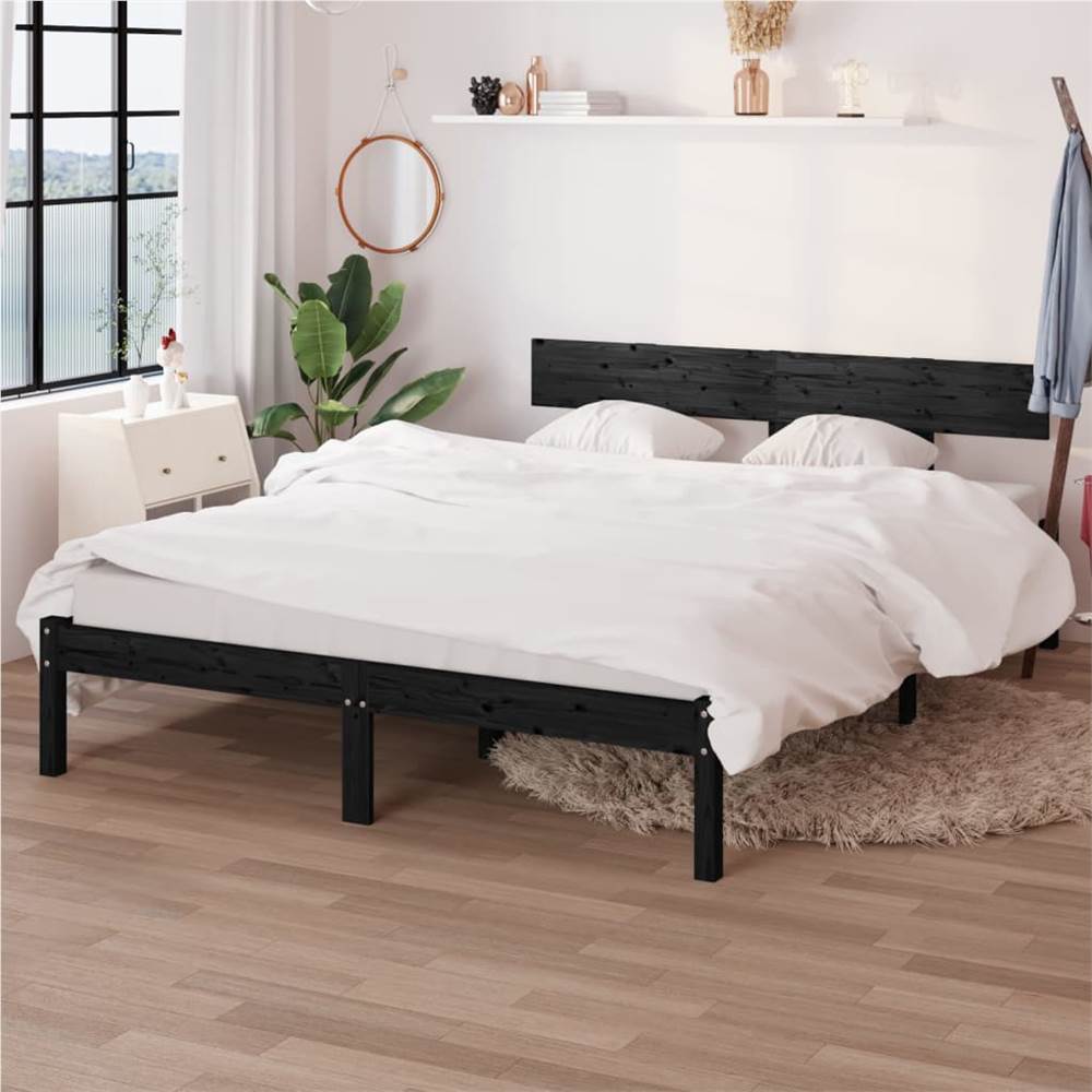 

Bed Frame Black Solid Wood Pine 140x190 cm