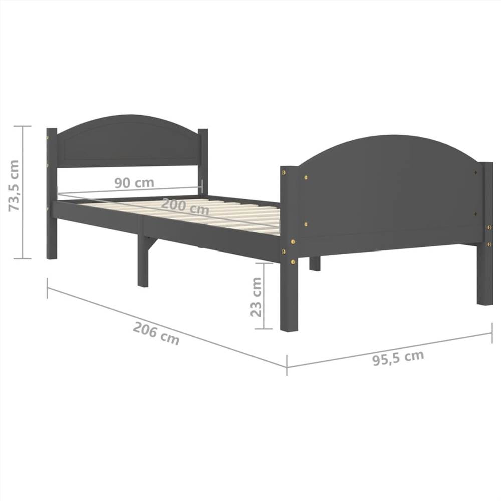 Bed Frame Dark Grey Solid Pine Wood 90x200 cm