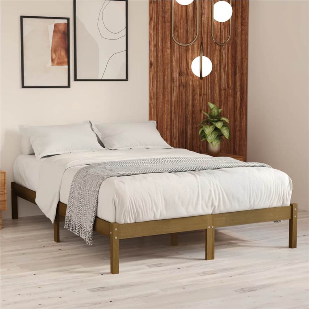 

Bed Frame Honey Brown Solid Pinewood 120x190 cm UK Small Double