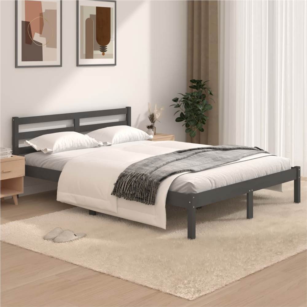 Bed Frame Solid Wood Pine 120x190 cm Grey 4FT Small Double