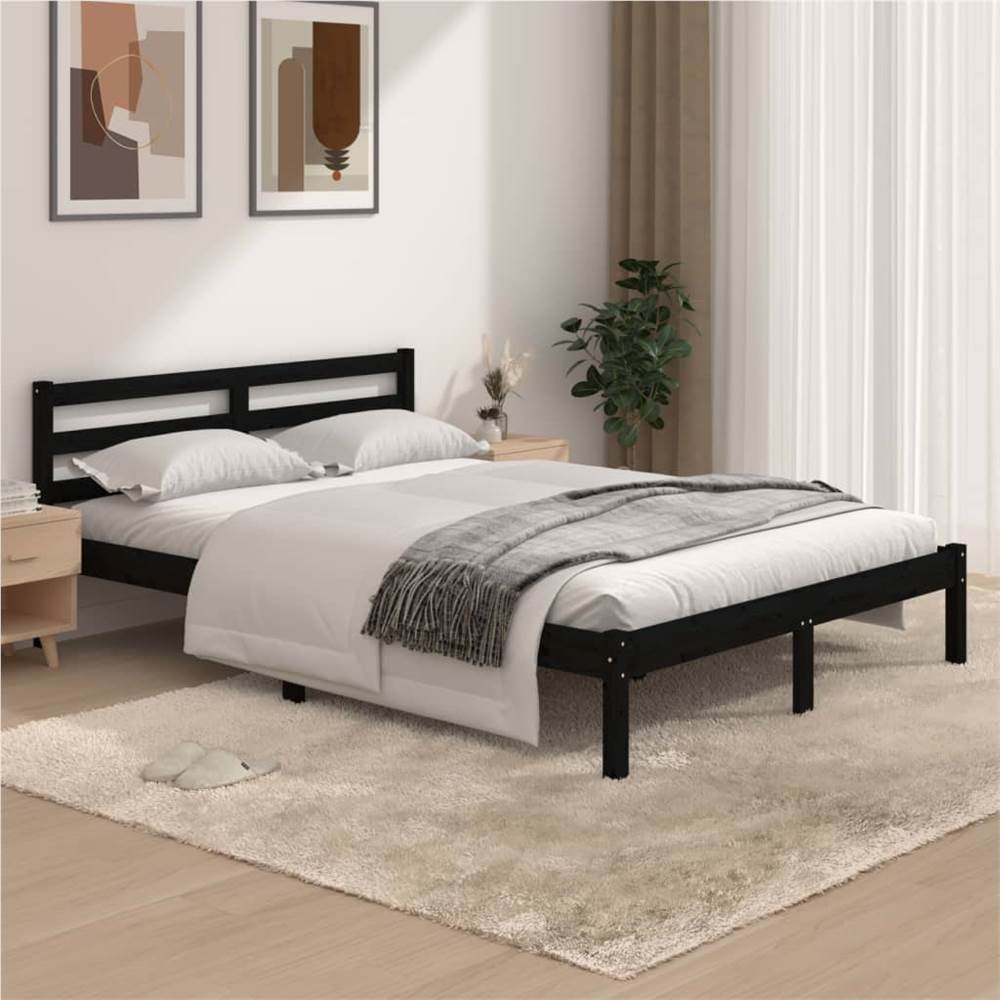 

Bed Frame Solid Wood Pine 135x190 cm Black 4FT6 Double