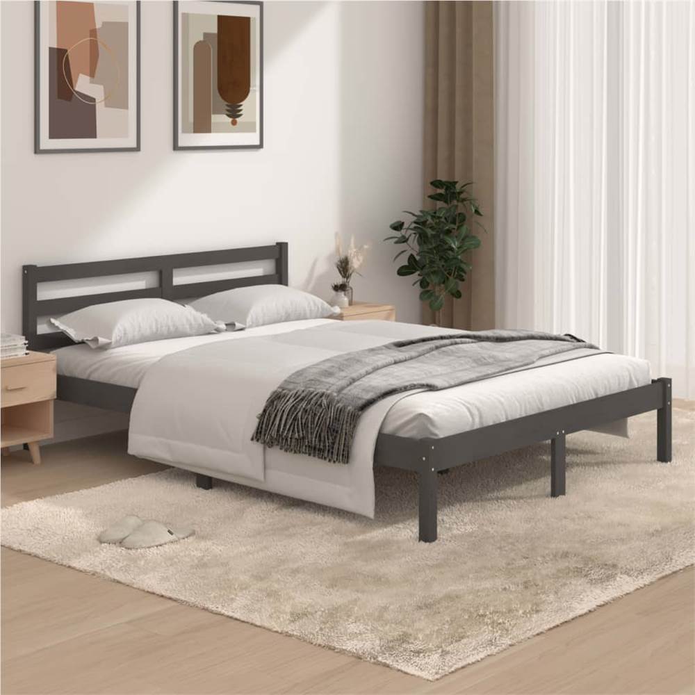 Bed Frame Solid Wood Pine 135x190 cm Grey 4FT6 Double