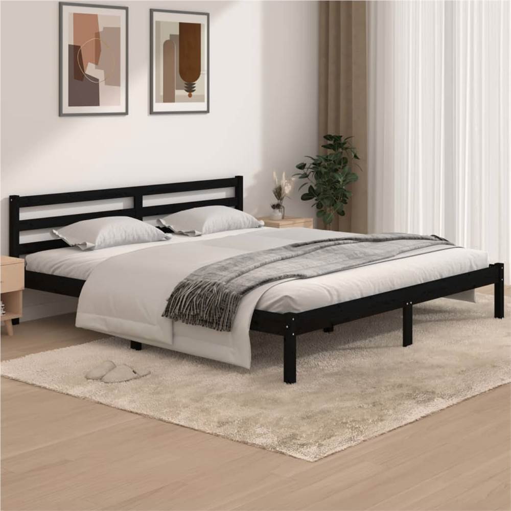 

Bed Frame Solid Wood Pine 180x200 cm Black 6FT Super King