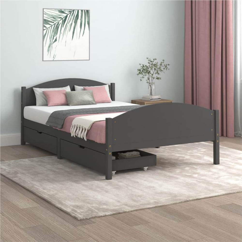 

Bed Frame with 2 Drawers Dark Grey Solid Wood Pine 120x200 cm Small Double