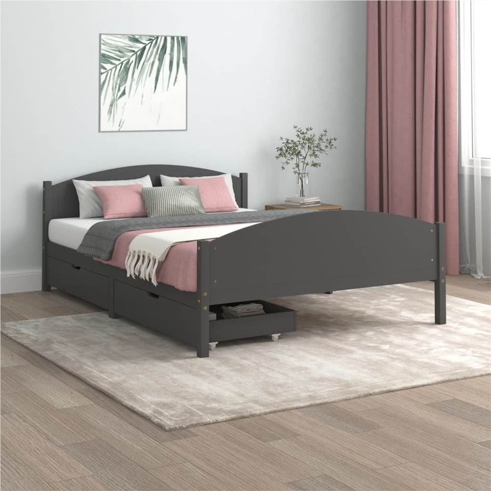 

Bed Frame with 2 Drawers Dark Grey Solid Wood Pine 160x200 cm King Size