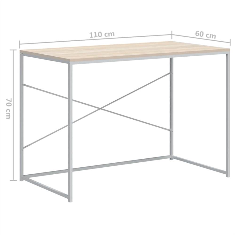 Computer Desk White and Oak 110x60x70 cm Chipboard