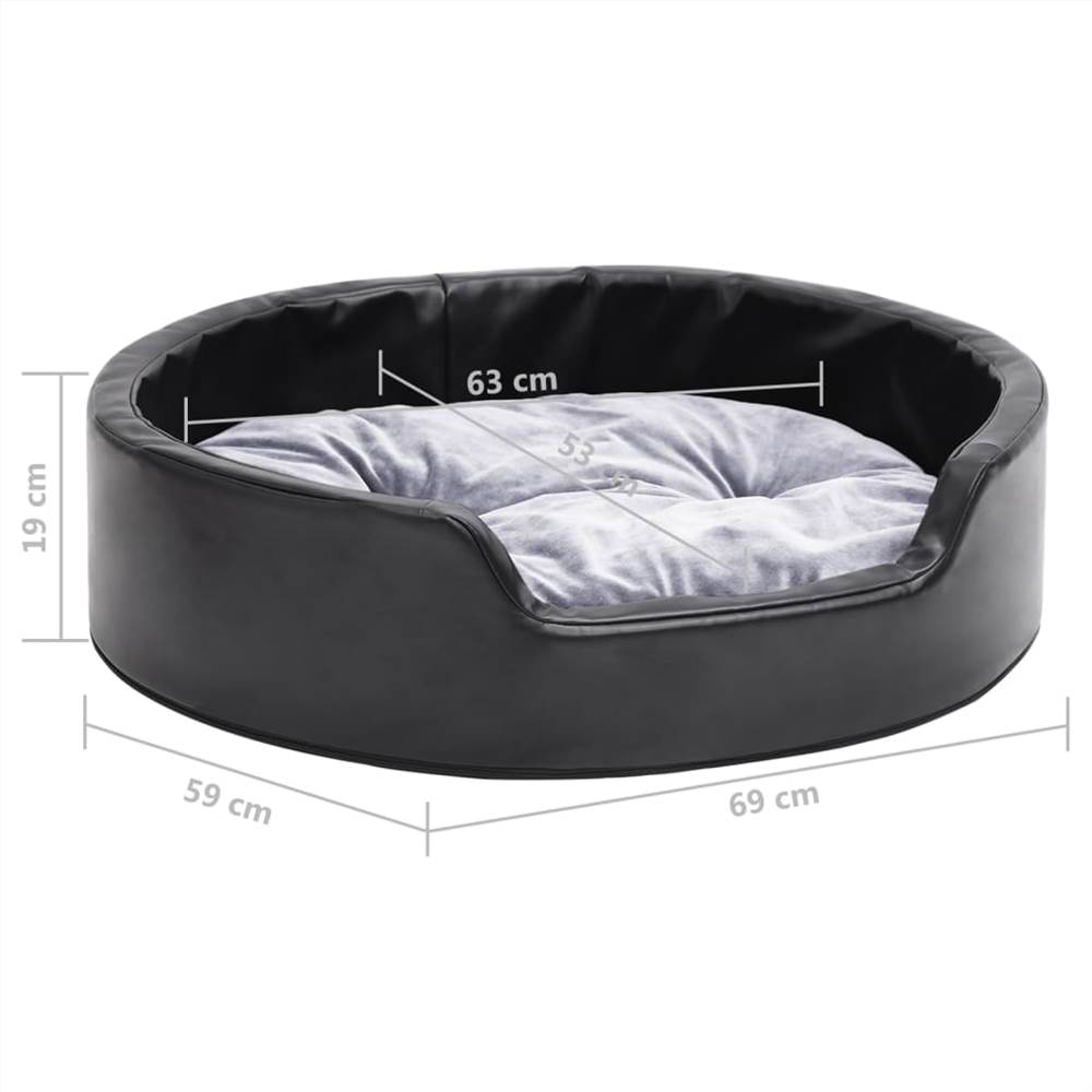 Dog Bed Black and Grey 69x59x19 cm Plush and Faux Leather