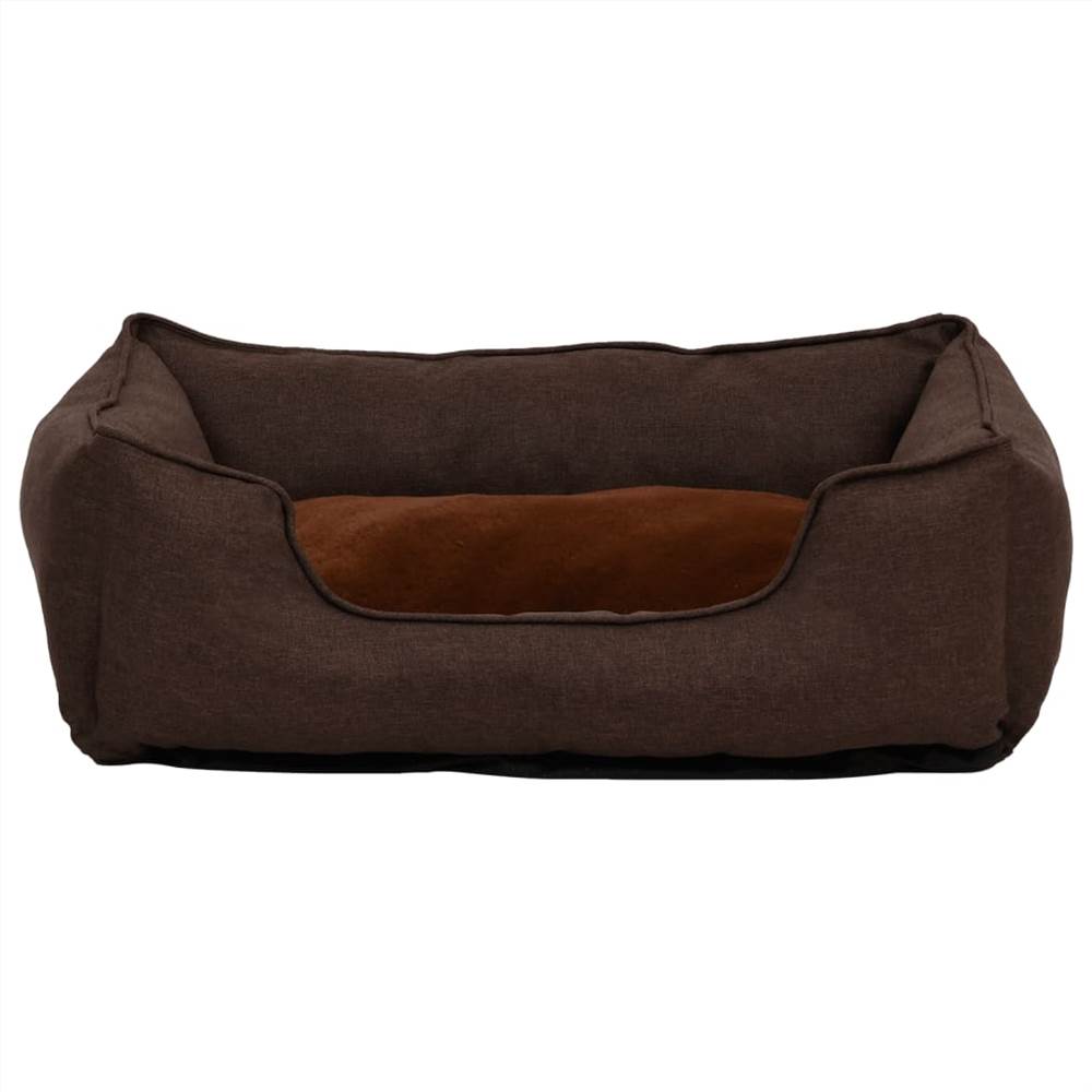 Dog Bed Brown 65x50x20 cm Linen Look Fleece