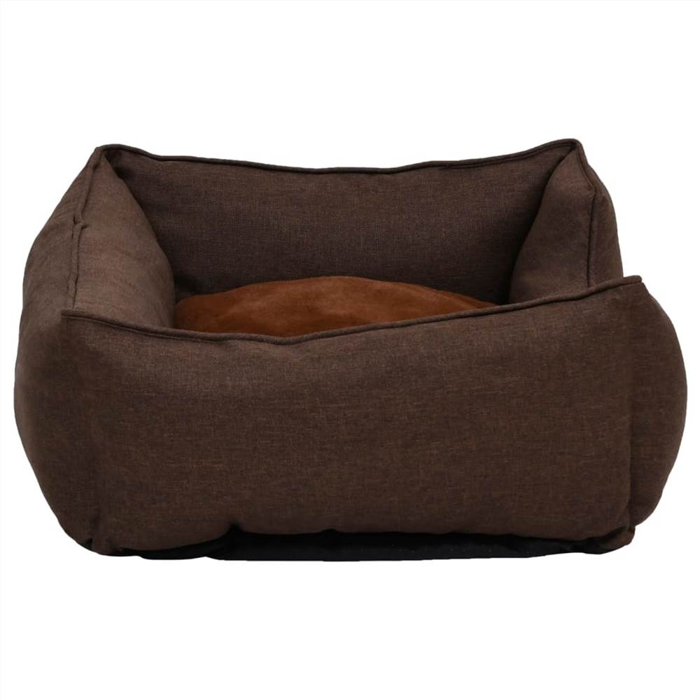 Dog Bed Brown 65x50x20 cm Linen Look Fleece
