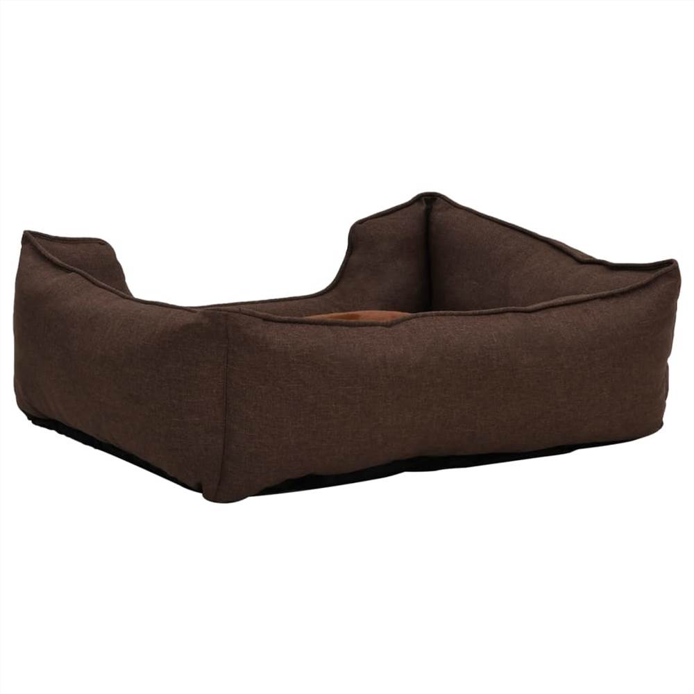 Dog Bed Brown 65x50x20 cm Linen Look Fleece