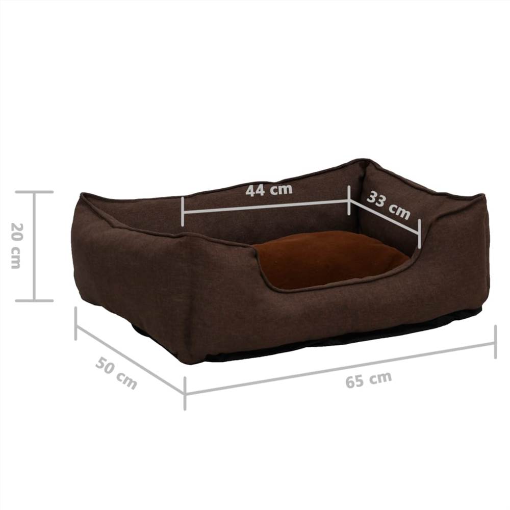 Dog Bed Brown 65x50x20 cm Linen Look Fleece