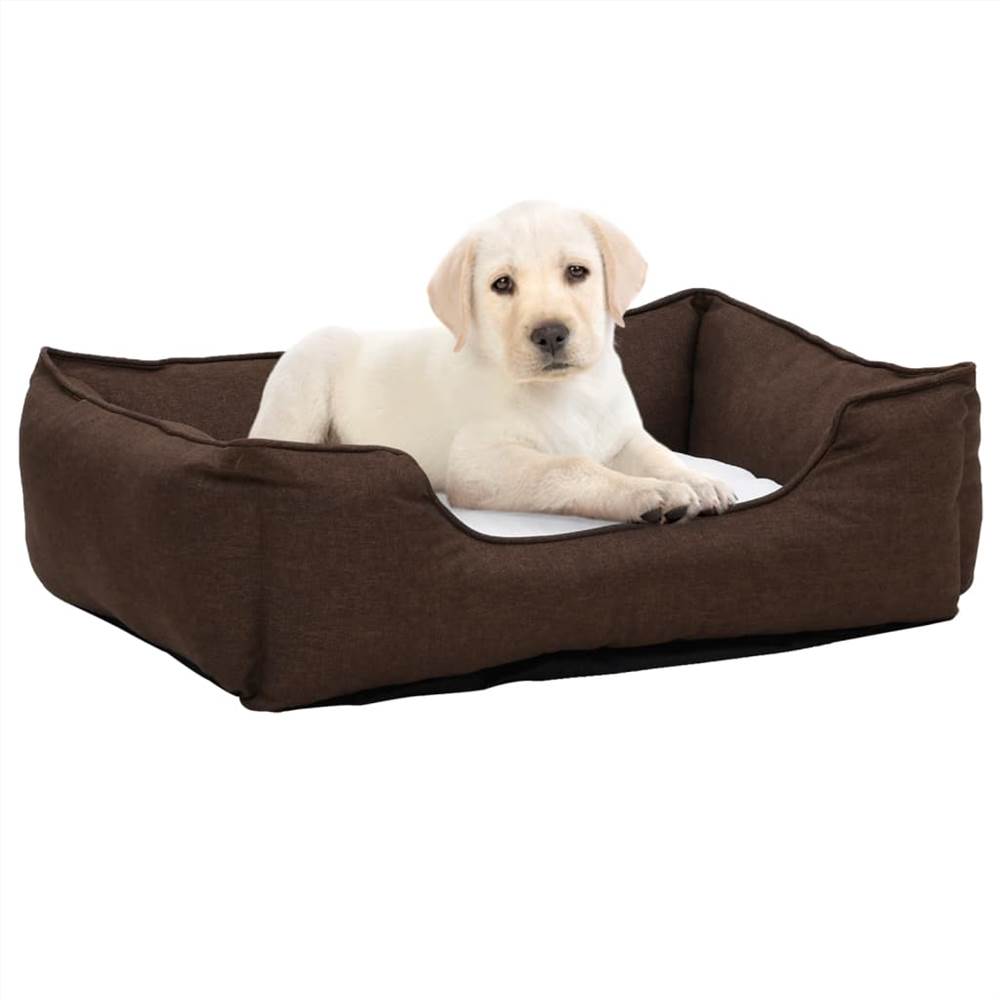 

Dog Bed Brown and White 85.5x70x23 cm Linen Look Fleece