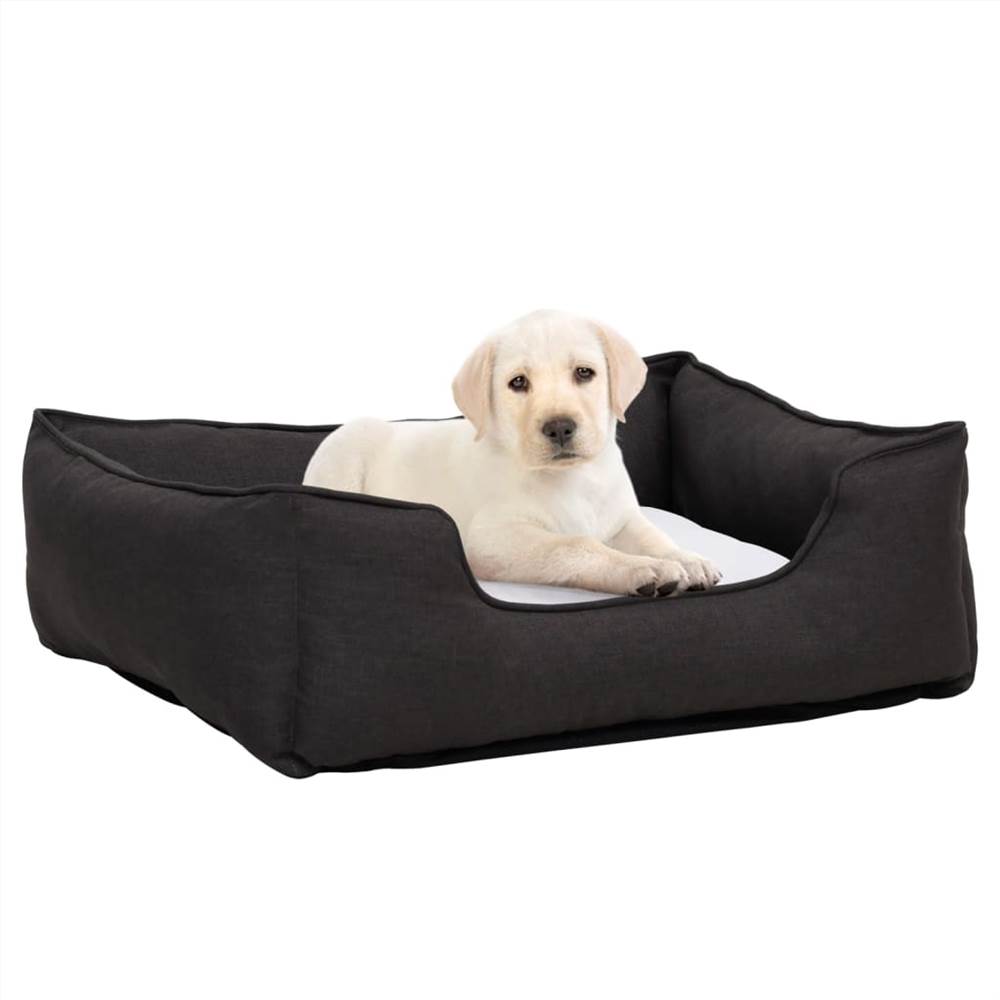 

Dog Bed Dark Grey and White 65x50x20 cm Linen Look Fleece